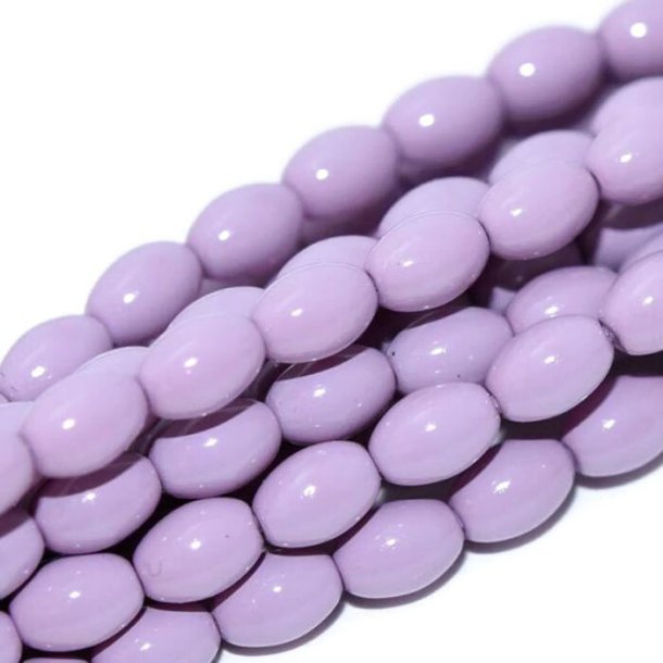 Glass beads, whole strand, rice-shaped, coated, light purple,6x4 mm, approx. 100 pcs