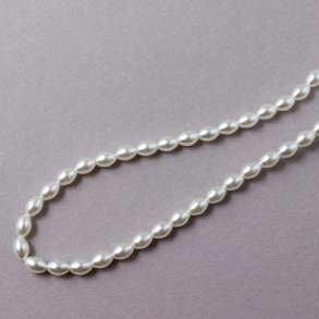 Glasperlen, ganzer Strang, reisförmig, beschichtet, weißes Perlmutt, 6x4 mm, ca. 100 Stk.