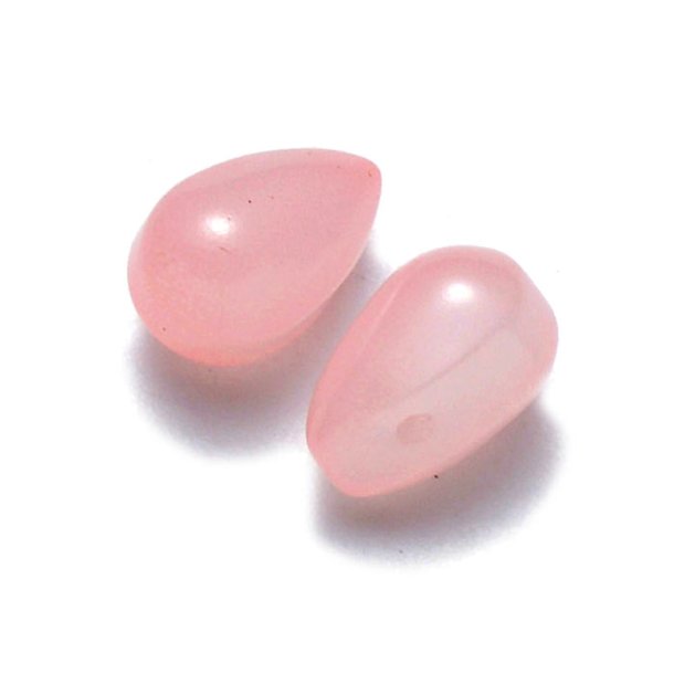 Glass bead, pink, drop, cross-drilled, 9x6mm, 6pcs