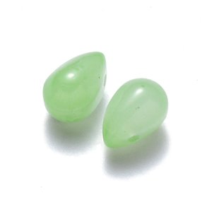 Glasperle, Tropfen, hellgrn, oben quer gebohrt, 9x6 mm, 6 Stk