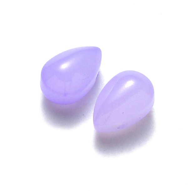 Glass bead, drop, lilac, cross-drilled, 9x6mm, 6pcs