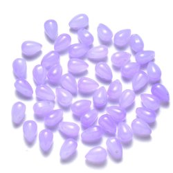 Glasperle, Tropfen, helllila, oben quer gebohrt, 9x6 mm, 6 Stk