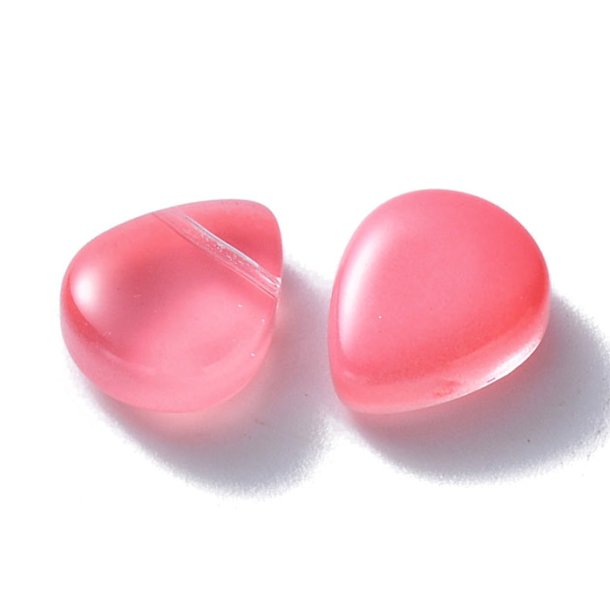 Flacher Tropfen, Glasperle, lachsfarbene, oben quergebohrt, 12,5x10,5x5,5 mm. 4 Stck