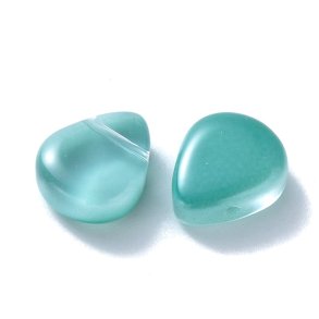 Flacher Tropfen, Glasperle, türkis, oben quergebohrt, 12,5x10,5x5,5 mm. 4 Stck