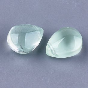 Flacher Tropfen, Glasperle, hellgrün, oben quergebohrt, 12x9x7 mm. 4 Stck