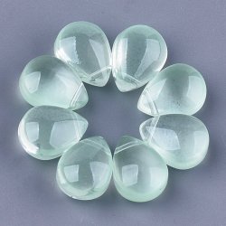 Flacher Tropfen, Glasperle, hellgr&uuml;n, oben quergebohrt, 12x9x7 mm. 4 Stck