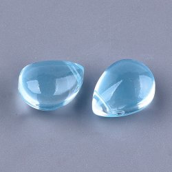 Flacher Tropfen, Glasperle, hellblau, oben quergebohrt, 12x9x7 mm. 4 Stck
