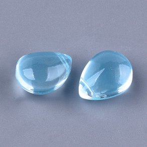 Flacher Tropfen, Glasperle, hellblau, oben quergebohrt, 12x9x7 mm. 4 Stck