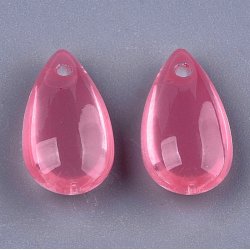 Flacher Tropfen, Glasperle, dunkel rosa, frontal gebohrt, 14x7,5x5 mm. 4 Stck