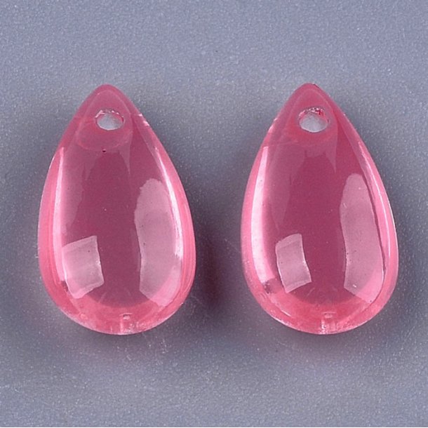 Flat drop, glass bead, dark pink, front drilled in top, 14x7.5x5 mm, 4pcs
