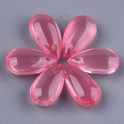 Flacher Tropfen, Glasperle, dunkel rosa, frontal gebohrt, 14x7,5x5 mm. 4 Stck