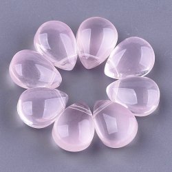 Flacher Tropfen, Glasperle, rosa, oben quergebohrt, 12x9x7 mm. 4 Stck