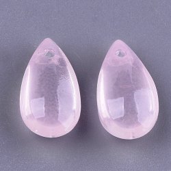 Flacher Tropfen, Glasperle, rosa, frontal gebohrt, 14x7,5x5 mm. 4 Stck