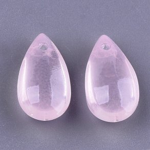 Flacher Tropfen, Glasperle, rosa, frontal gebohrt, 14x7,5x5 mm. 4 Stck