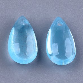 Flacher Tropfen, Glasperle, hellblau, frontal gebohrt, 14x7,5x5 mm. 4 Stck