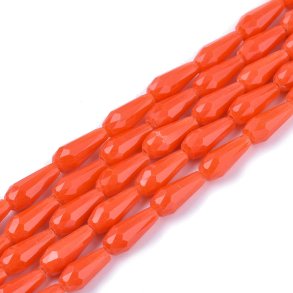 Facettierte Glastropfen, orange-rot, 10x4 mm, 6 Stk.