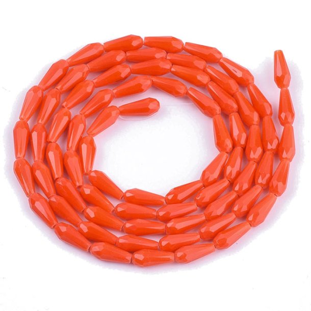 Facetted glass teardrops, double length strand, orange red, 10x4mm, ca. 72pcs.