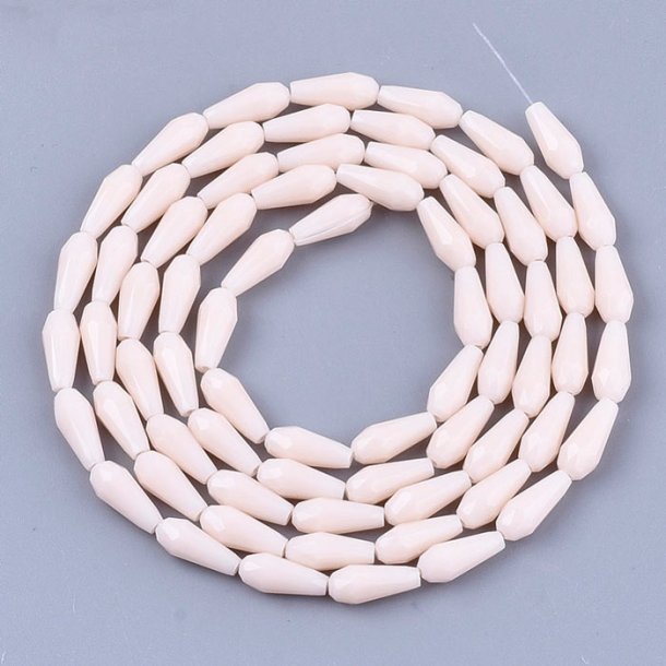 Facettierte Glastropfen, langer Strang, creme, 10x4 mm, ca. 72 Stk.