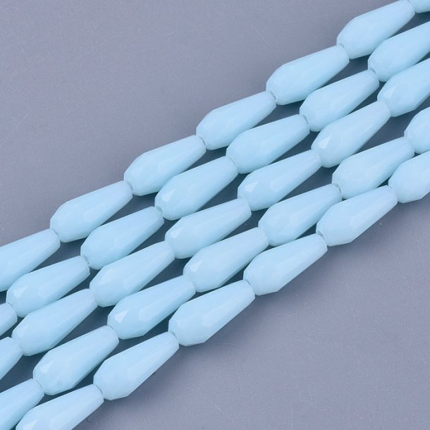 Facetted glass teardrops, sky blue, 10x4mm, 6pcs.