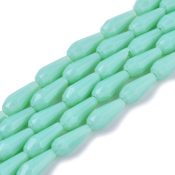Facetted glass teardrops, aquamarine green, 10x4mm, 6pcs.