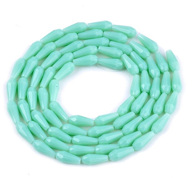 Facetted glass teardrops, double length strand, aquamarine green, 10x4mm, ca. 72pcs.