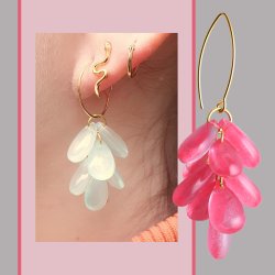 Flacher Tropfen, Glasperle, rosa, frontal gebohrt, 14x7,5x5 mm. 4 Stck