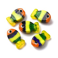 Glass bead, striped fish, yellow, green, blue, orange, 20x13x5 mm, 2 pcs