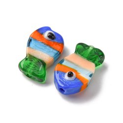 Glass bead, striped fish, blue, orange, light blue, peach and green, 20x13 mm, 2 pcs