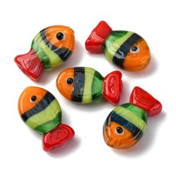 Glasperle, gestreifter Fisch, orange, schwarz, gr&uuml;n, rot, 20x13mm 2 Stck