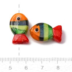 Glasperle, gestreifter Fisch, orange, schwarz, gr&uuml;n, rot, 20x13mm 2 Stck