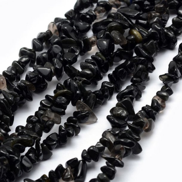 Glass beads, full strand, small nuggets, black, ca. 8x4x2 mm, ca. 230 pcs.