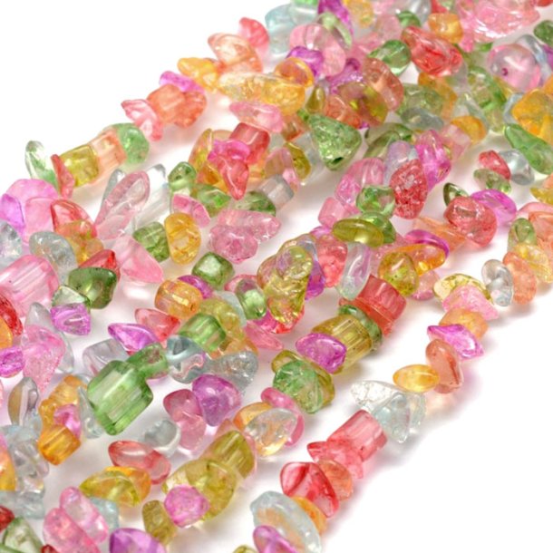 Crackle Glass beads, full strand, small nuggets, mixed colors, ca. 8x4x2 mm, ca. 230 pcs.