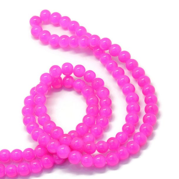 Jade bead, imitation of glass, double strand, hot pink, round, 10 mm, appx. 80 pcs.