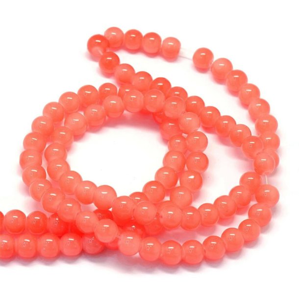 Jade bead, imitation of glass, double strand, light salmon, round, 10 mm, appx. 80 pcs.
