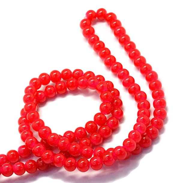 Jade bead, imitation of glass, double strand, red, round, 10 mm, appx. 80 pcs.