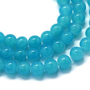 Jade-Imitat, glas, blau-t�rkis, rund, 6 mm, 20 Stk.