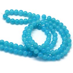 Jadeperle, Glas, Imitat, Doppelstrang, blau-t&uuml;rkis, rund, 12 mm, ca. 68 Stk.