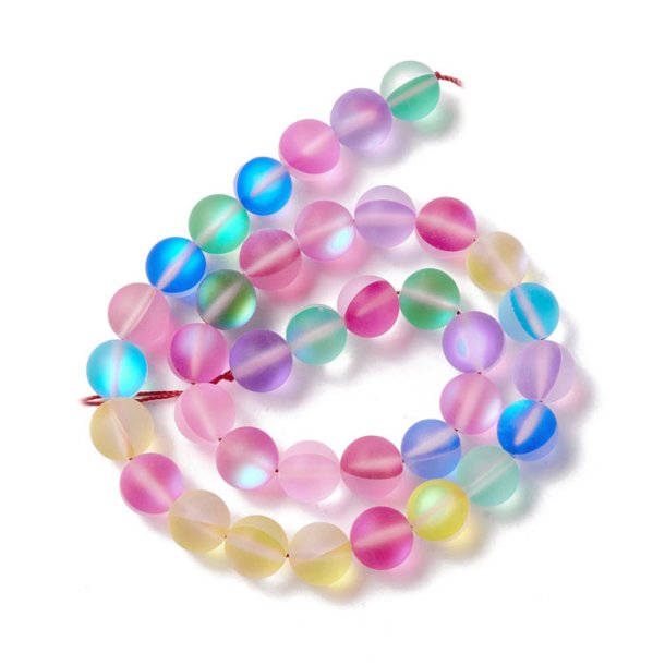 Glass beads, full strand, color mix, frosted, round, diameter 10 mm, 38 pcs.