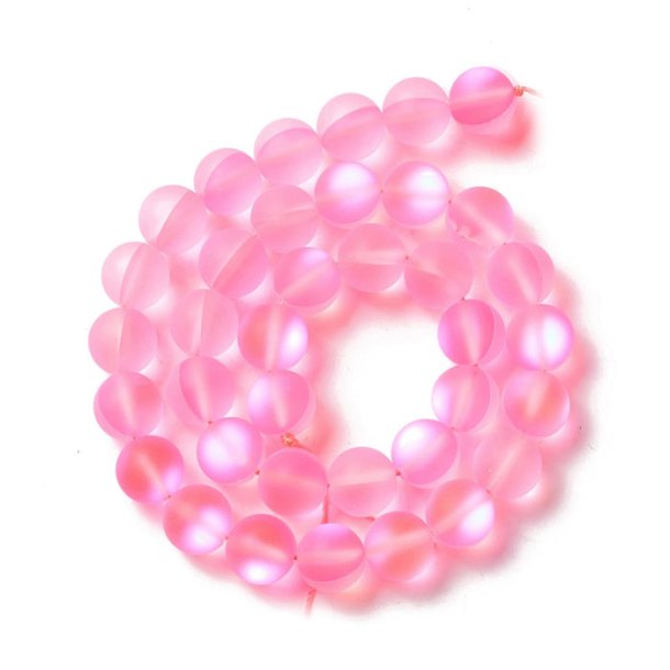 Glass beads, full strand, pink frosted, round, diameter 10 mm, 38 pcs.