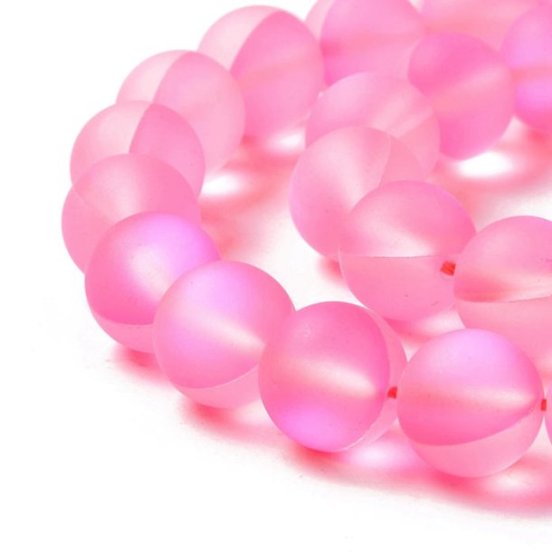 Glass beads, pink frosted, round, diameter 10 mm, 10 pcs.