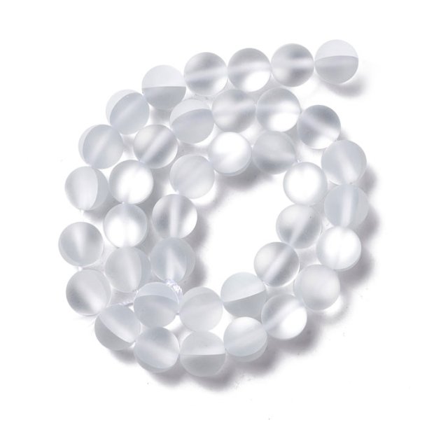 Glass beads, full strand, white frosted, round, diameter 10 mm, 38 pcs.
