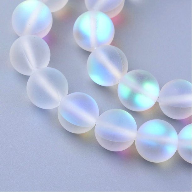 Glass beads, white, AB, frosted, round, diameter 8 mm, 10 pcs.