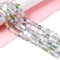 Glasperle, ganzer Perlenstrang, wei&szlig; AB, mattiert, rund, 10 mm, 38 Stk.