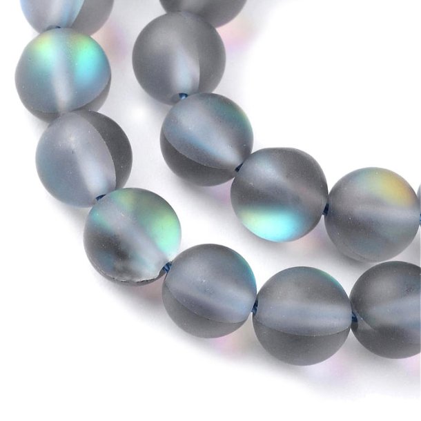 Glass beads, grey, AB, frosted, round, diameter 8 mm, 10 pcs.