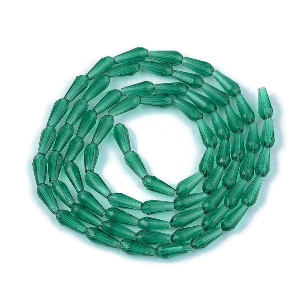 Celestial crystal, full strand, drop, dark green, 9-10x4mm, approx. 72 pcs