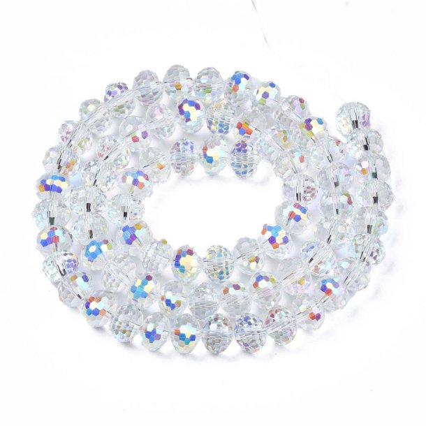 Glass beads, full strand, faceted, rondelle, clear AB. 10x7.5mm. approx 70 pcs