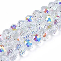 Glasperlen, ganzer Strang, facettiert, Rondelle, klar AB. 10x7,5mm. ca. 70 Stk.