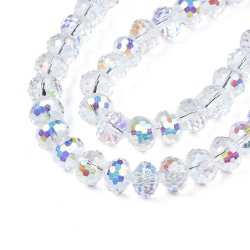 Glasperlen, ganzer Strang, facettiert, Rondelle, klar AB. 10x7,5mm. ca. 70 Stk.
