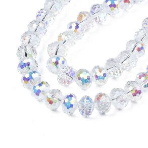 Glass beads, faceted, rondelle, clear AB. 10x7.5mm. approx 6 pcs