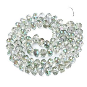 Transparente Glasperle, hellgrn, ganzer Strang, facettiert, rondelliert, 10x7,5mm Ca. 70 Stk.